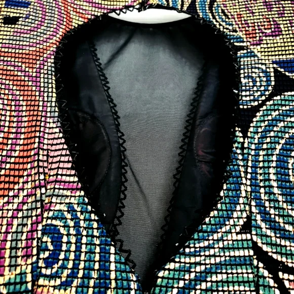 Vintage Cache Metalic Asymmetrical Illusion Plunge Neck Metalic Beaded Maxidress - Picture 12 of 16